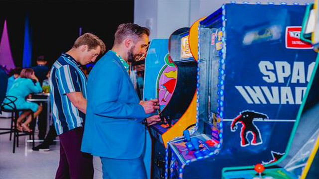 classic arcade games set up for a corporate party rental in Florida