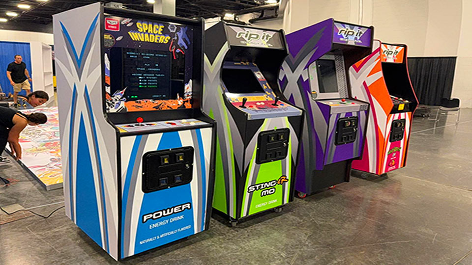 Florida arcade machine with custom branding artwork