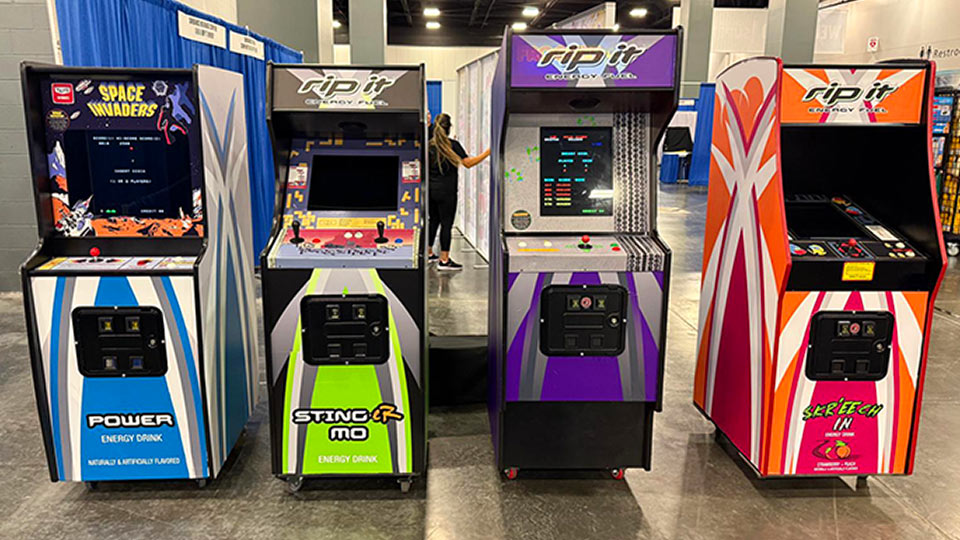 Florida arcade machine with custom branding artwork
