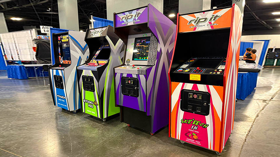 Florida arcade machine with custom branding artwork